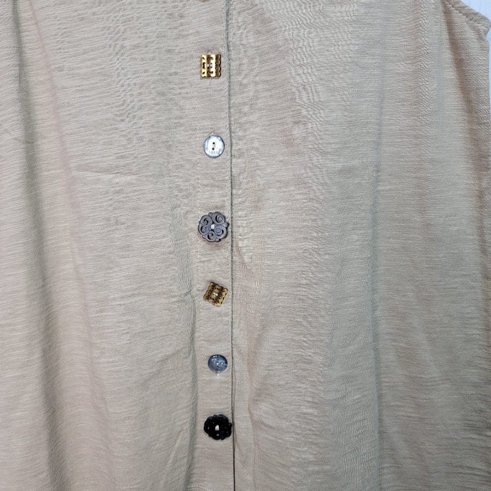 NWOT Passports Women's Brown Cotton Knit Sleeveless Snap-up Shirt Size Large. - Picture 3 of 7